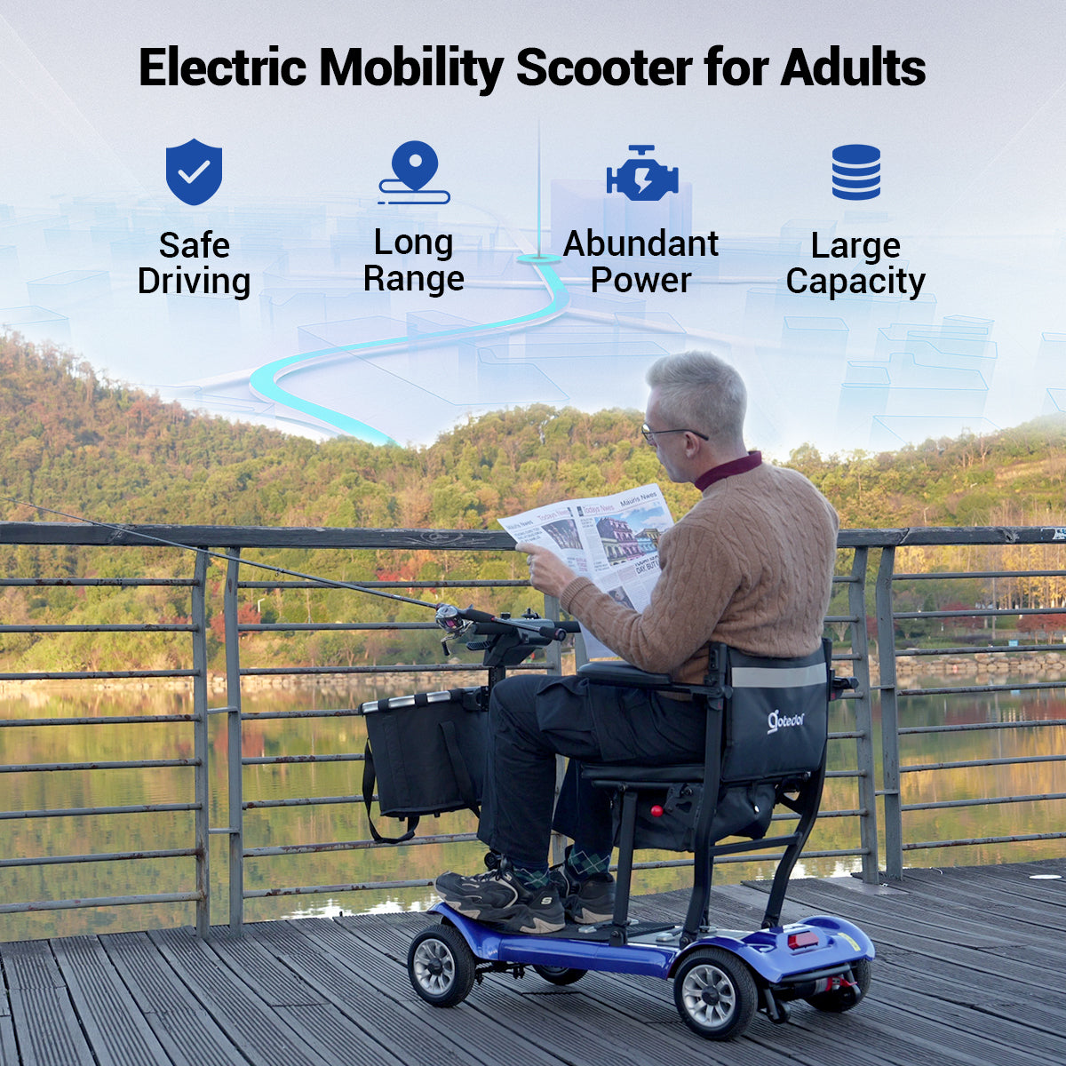Aotedor AM985 4-Wheel Foldable Mobility Scooter – 22-Mile Range, Dual Batteries, Airline Approved