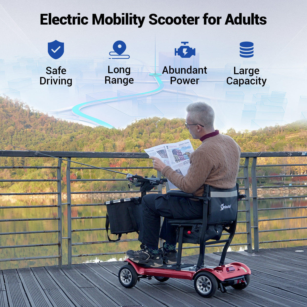 Aotedor AM985 4-Wheel Foldable Mobility Scooter – 22-Mile Range, Dual Batteries, Airline Approved