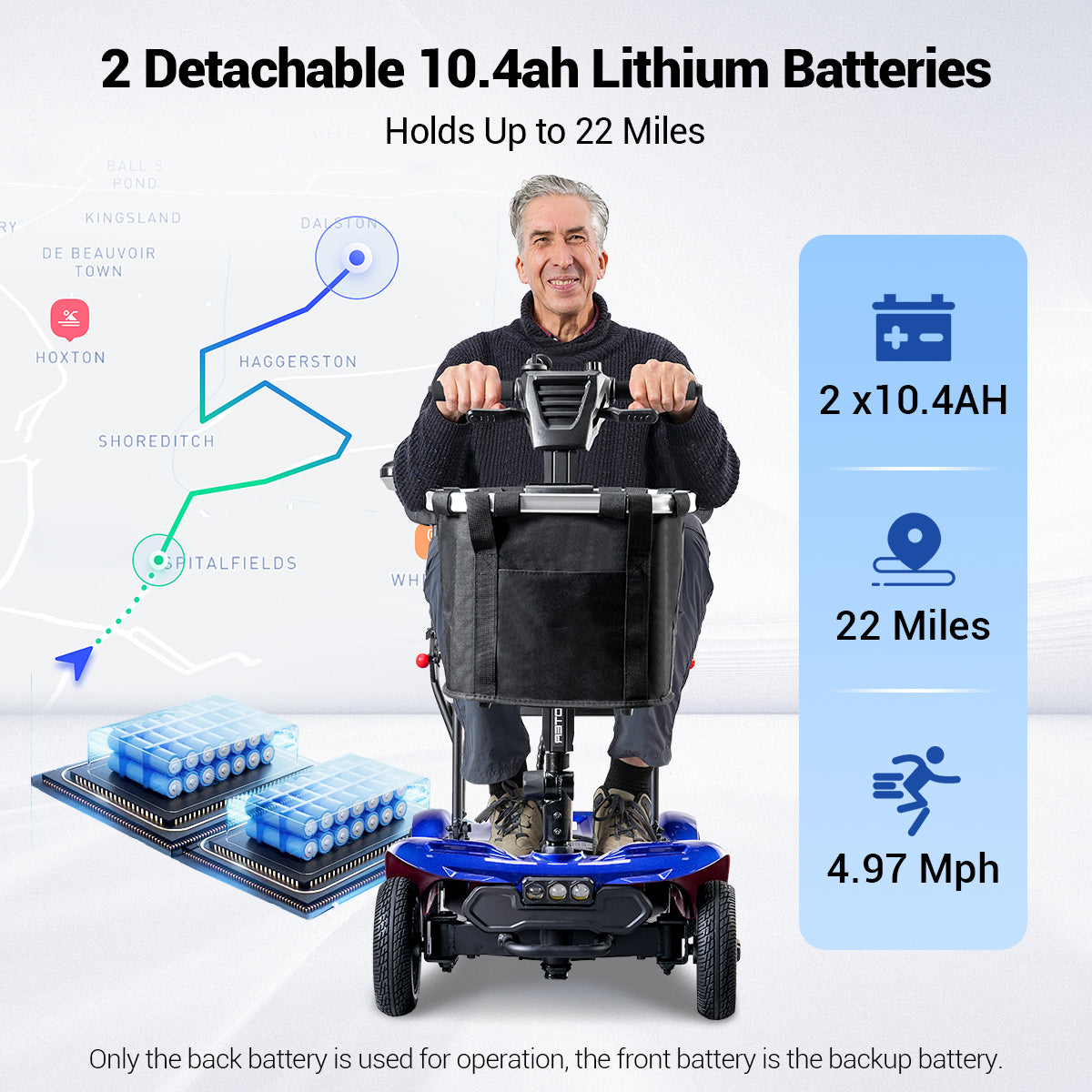 Aotedor AM985 4-Wheel Foldable Mobility Scooter – 22-Mile Range, Dual Batteries, Airline Approved