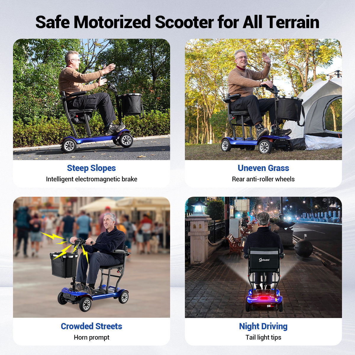 Aotedor AM985 4-Wheel Foldable Mobility Scooter – 22-Mile Range, Dual Batteries, Airline Approved