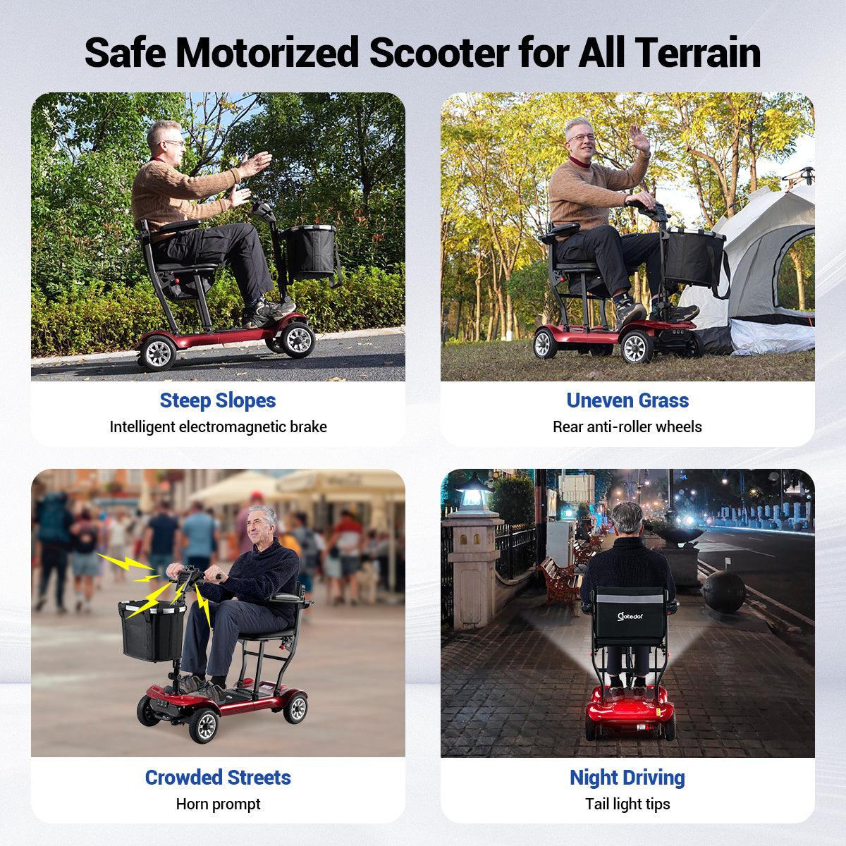 Aotedor AM985 4-Wheel Foldable Mobility Scooter – 22-Mile Range, Dual Batteries, Airline Approved