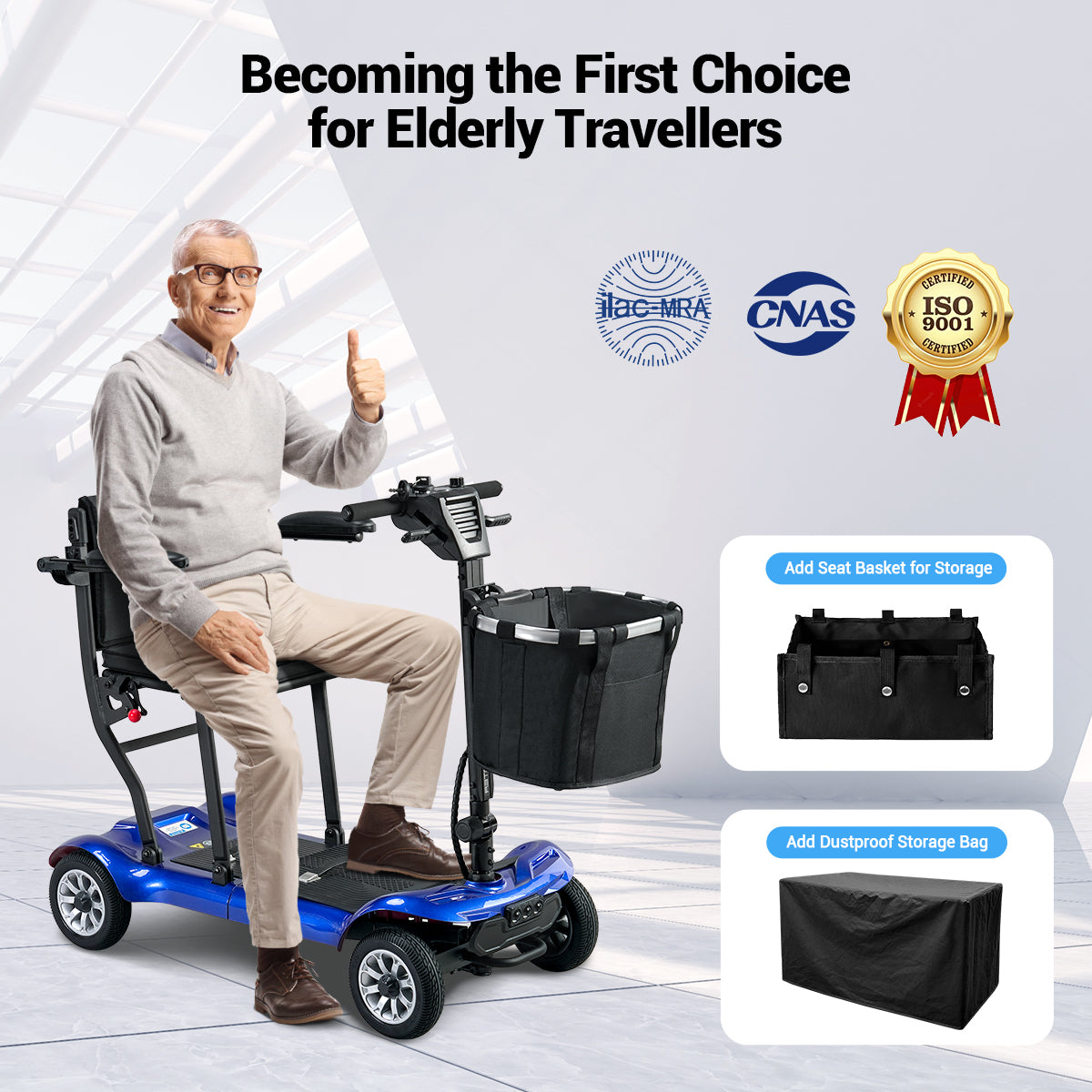 Aotedor AM985 4-Wheel Foldable Mobility Scooter – 22-Mile Range, Dual Batteries, Airline Approved