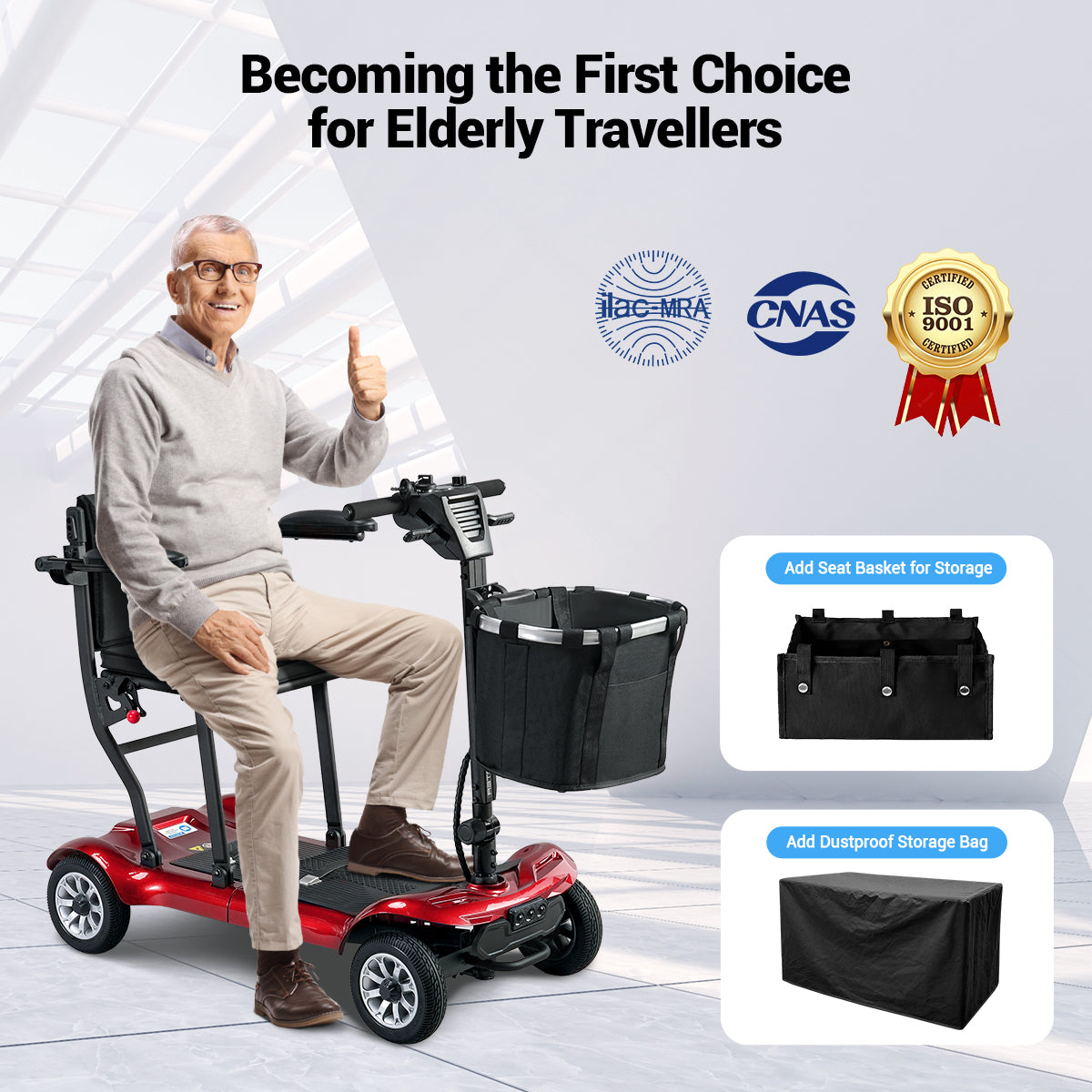 Aotedor AM985 4-Wheel Foldable Mobility Scooter – 22-Mile Range, Dual Batteries, Airline Approved