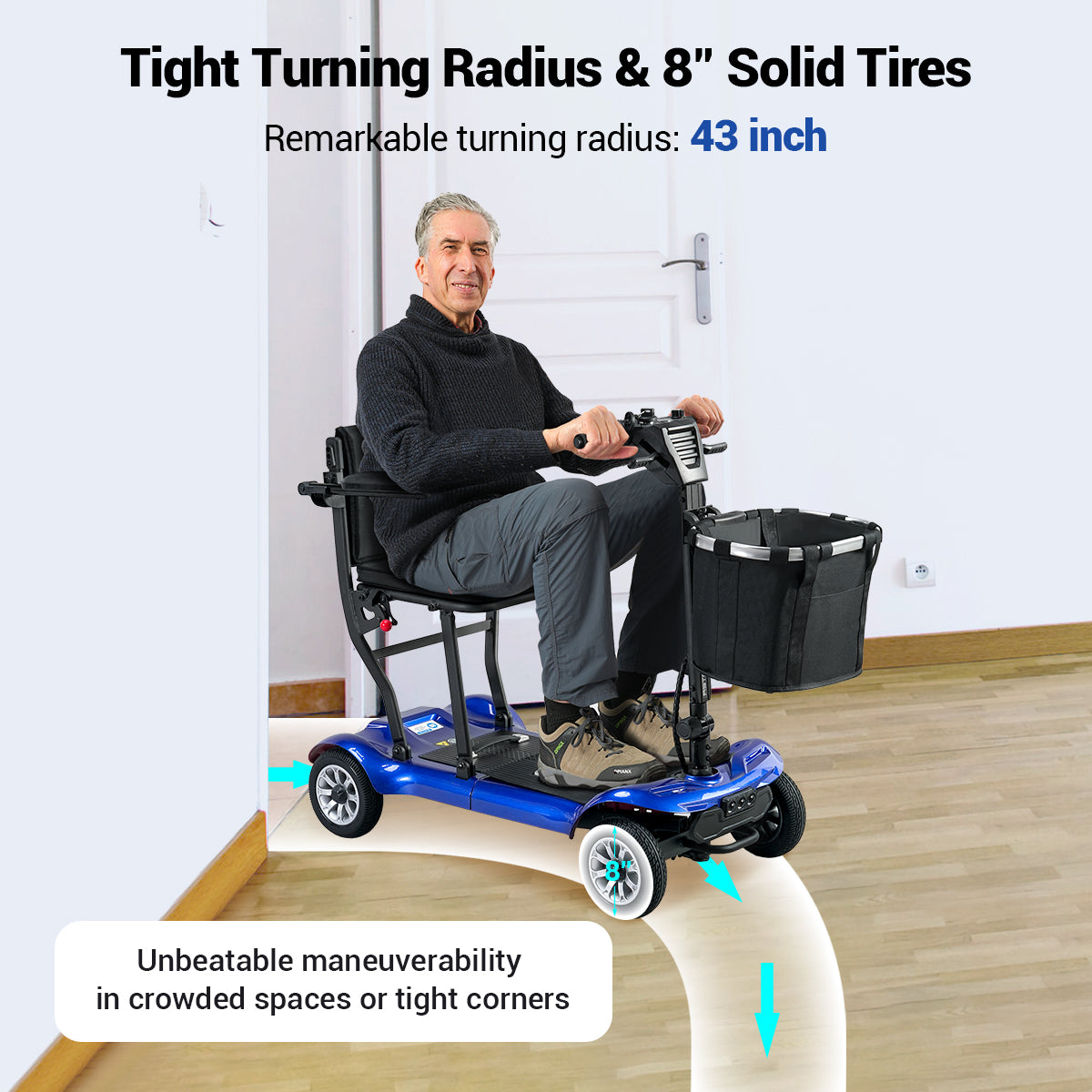 Aotedor AM985 4-Wheel Foldable Mobility Scooter – 22-Mile Range, Dual Batteries, Airline Approved
