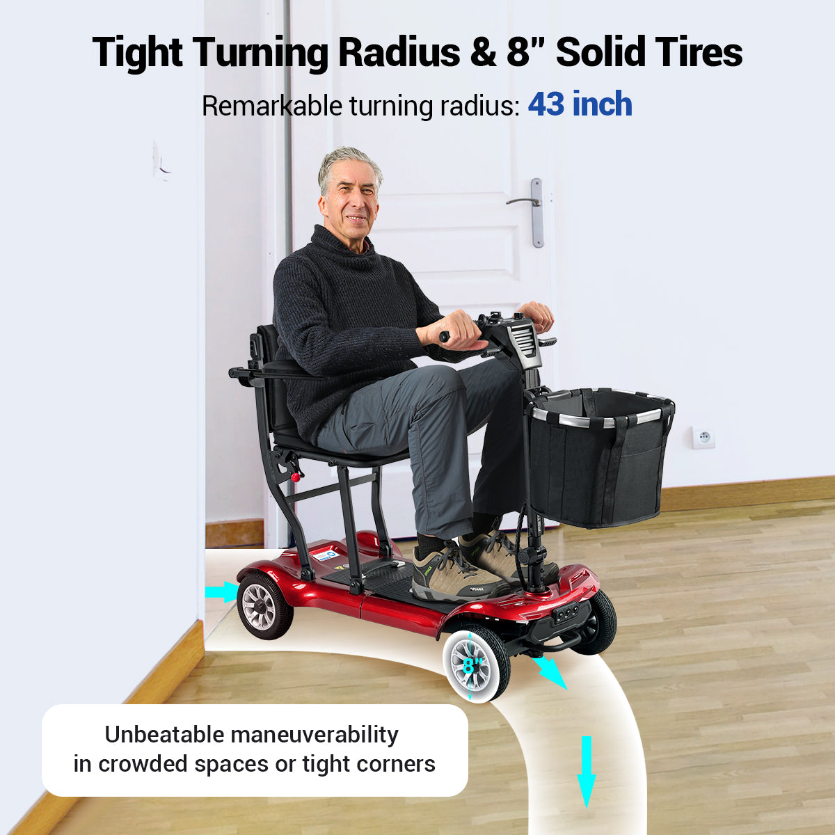 Aotedor AM985 4-Wheel Foldable Mobility Scooter – 22-Mile Range, Dual Batteries, Airline Approved