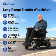 Aotedor A07J-Renew Foldable Electric Wheelchair – 15-Mile Range, All-Terrain Lightweight Power Chair, Airline Approved, Open-Box