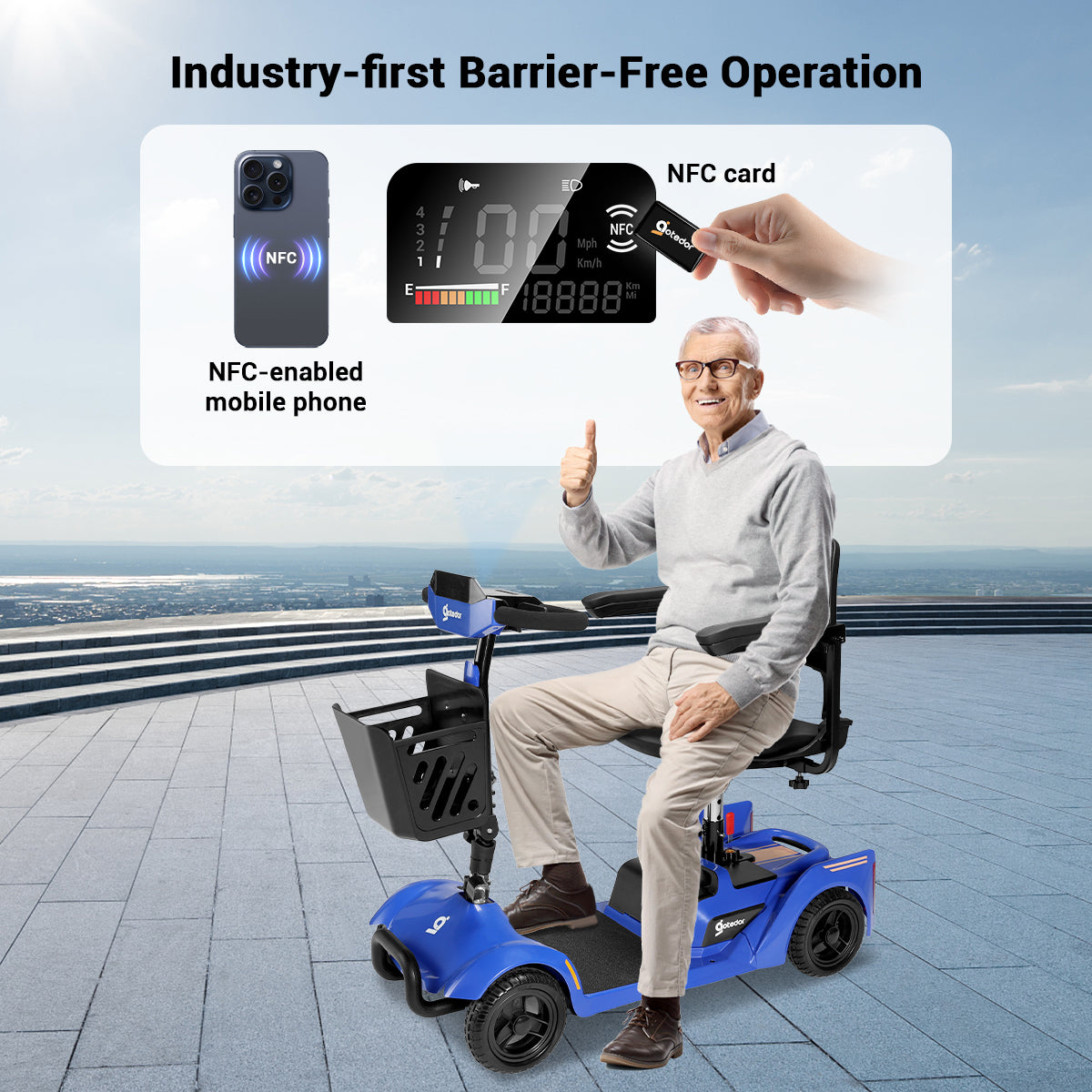 Aotedor W3431Q Foldable Mobility Scooter – NFC Keyless Unlock & All-Terrain 4-Wheel Design