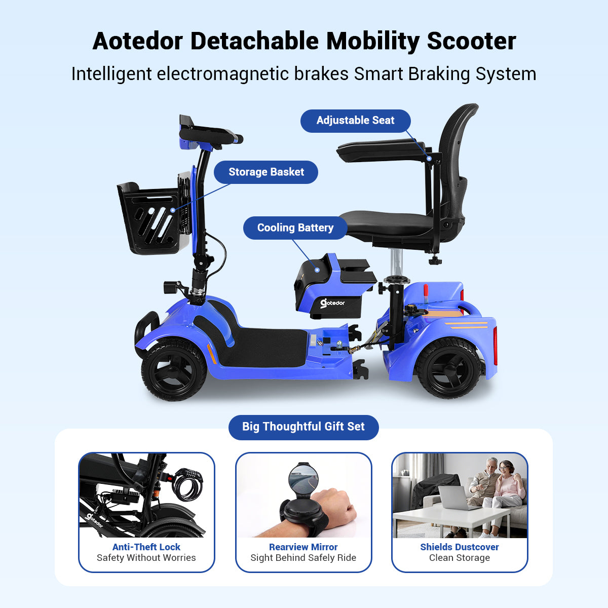 Aotedor W3431Q Foldable Mobility Scooter – NFC Keyless Unlock & All-Terrain 4-Wheel Design