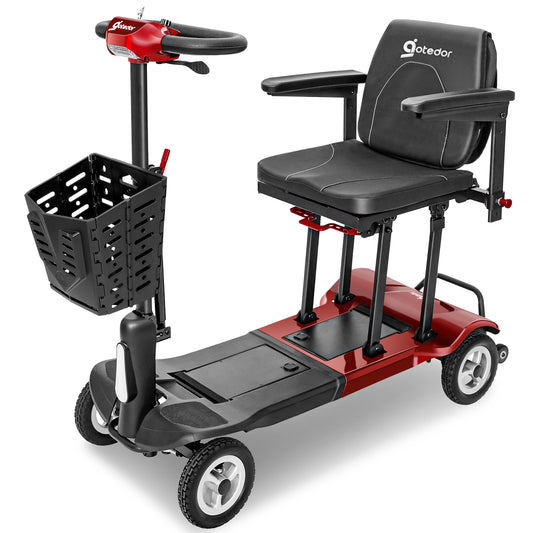 Aotedor-T550 36lbs Folding Mobility Scooter – 22-Mile Range, All-Terrain, Dual Batteries, Airline Approved (Red)
