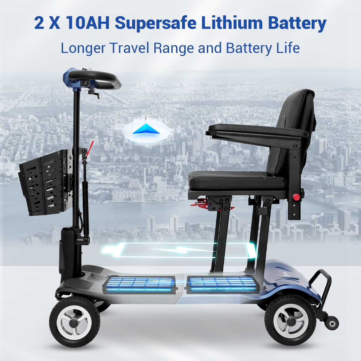 Aotedor-T550 36lbs Folding Mobility Scooter – 22-Mile Range, All-Terrain, Dual Batteries, Airline Approved (Blue)