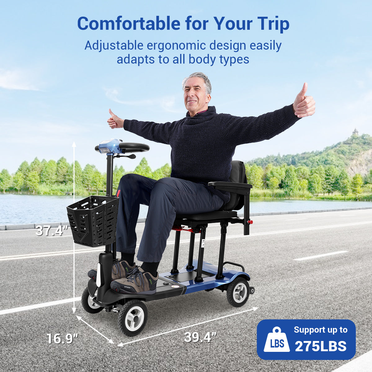 Aotedor-T550 36lbs Folding Mobility Scooter – 22-Mile Range, All-Terrain, Dual Batteries, Airline Approved (Blue)