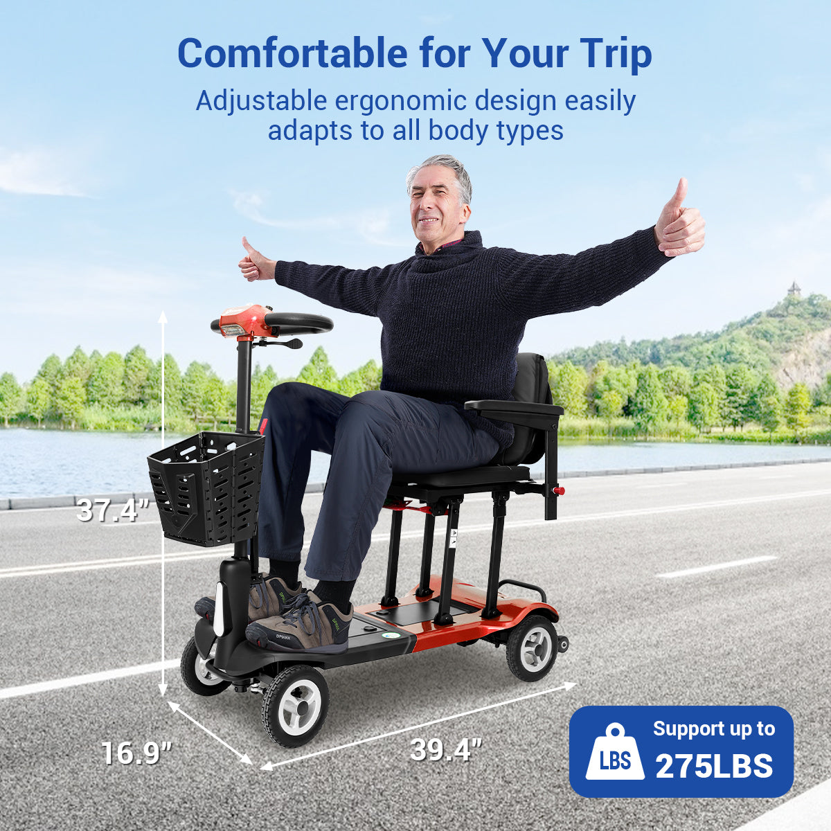 Aotedor-T550 36lbs Folding Mobility Scooter – 22-Mile Range, All-Terrain, Dual Batteries, Airline Approved (Red)
