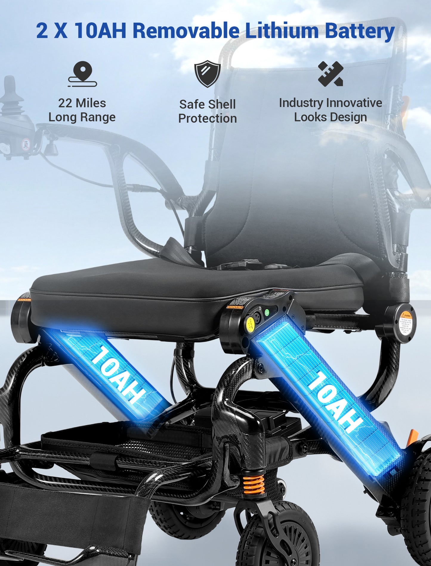 Aotedor N5513A Ultimate Carbon Fiber Electric Wheelchair 35lb Featherweight Design 22-Mile All-Terrain Explorer FAA Approved Travel Powerchair