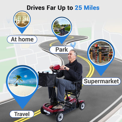 Aotedor-211s 4-Wheel Mobility Scooter, 25 Miles Range, Folding Electric Scooter with 25AH Lithium Battery, Lightweight All-Terrain, Portable for Seniors