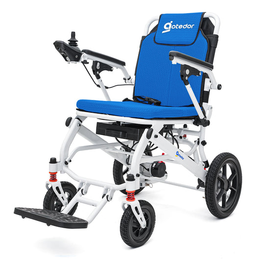 Aotedor-220 Ultra Lightweight All-Terrain Wheelchair - 22 Mile Range, Foldable, Airline Approved(Blue)