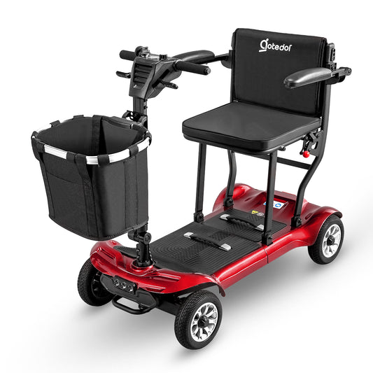 [Used] Aotedor 985 Folding Mobility Scooter – 22-Mile Range, Dual Batteries, Airline Approved (Red)