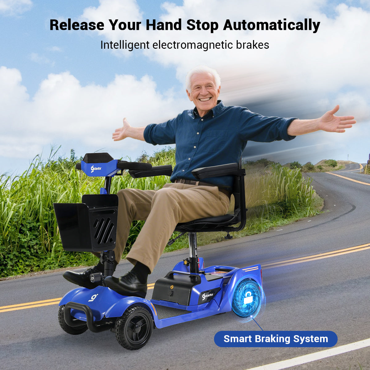 Aotedor W3431Q Foldable Mobility Scooter – NFC Keyless Unlock & All-Terrain 4-Wheel Design