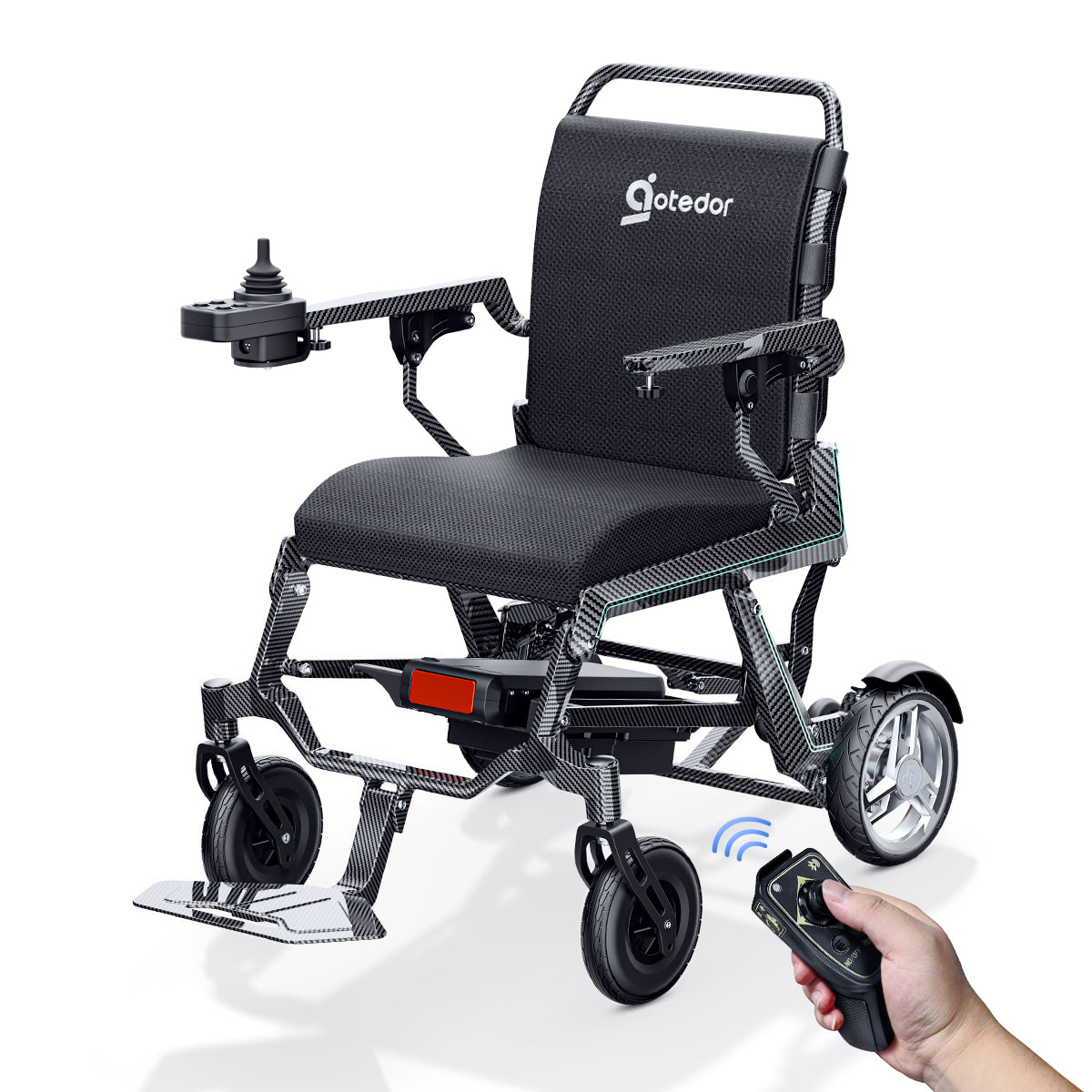 Aotedor K01 - Lightweight Carbon Fiber Electric Wheelchair Foldable, 30lbs, All Terrain, Remote Control, Airline Approved