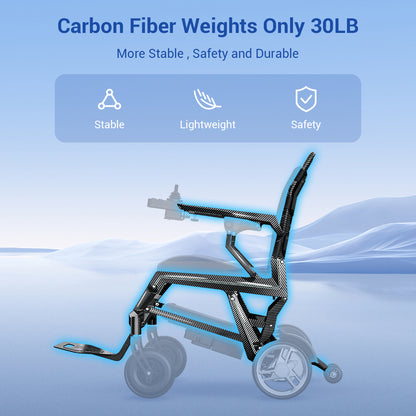 Aotedor K01 - Lightweight Carbon Fiber Electric Wheelchair Foldable, 30lbs, All Terrain, Remote Control, Airline Approved