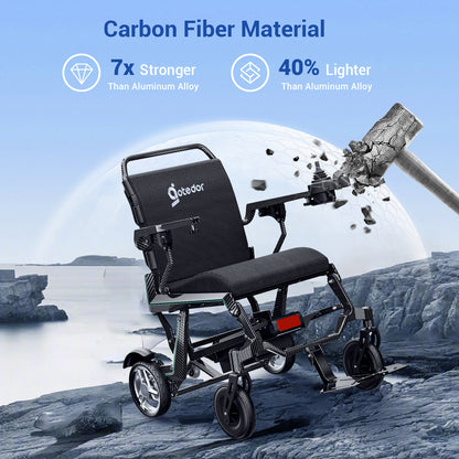 Aotedor K01 - Lightweight Carbon Fiber Electric Wheelchair Foldable, 30lbs, All Terrain, Remote Control, Airline Approved