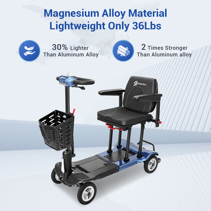 Aotedor-T550 36lbs Folding Mobility Scooter – 22-Mile Range, All-Terrain, Dual Batteries, Airline Approved (Blue)