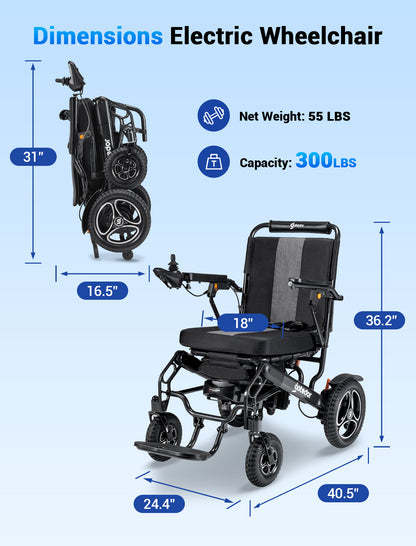 Aotedor-5526 Electric Wheelchair for Adults, Dual Battery (20AH Long Range & 10AH Air Travel Safe),300 lbs Weight Capacity, 35 Miles Range, Airline Approval & 500W Brushless Motors& LED Light (Black)