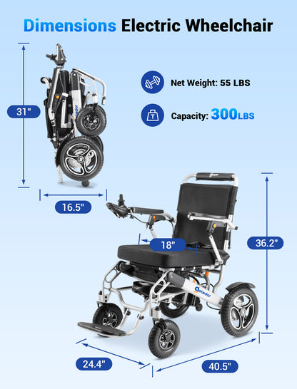 Aotedor-5526 Electric Wheelchair for Adults, Dual Battery (20AH Long Range & 10AH Air Travel Safe),300 lbs Weight Capacity, 35 Miles Range, Airline Approval & 500W Brushless Motors& LED Light (Silver)