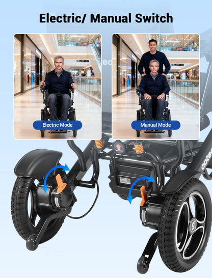 Aotedor-5526 Electric Wheelchair for Adults, Dual Battery (20AH Long Range & 10AH Air Travel Safe),300 lbs Weight Capacity, 35 Miles Range, Airline Approval & 500W Brushless Motors& LED Light (Black)